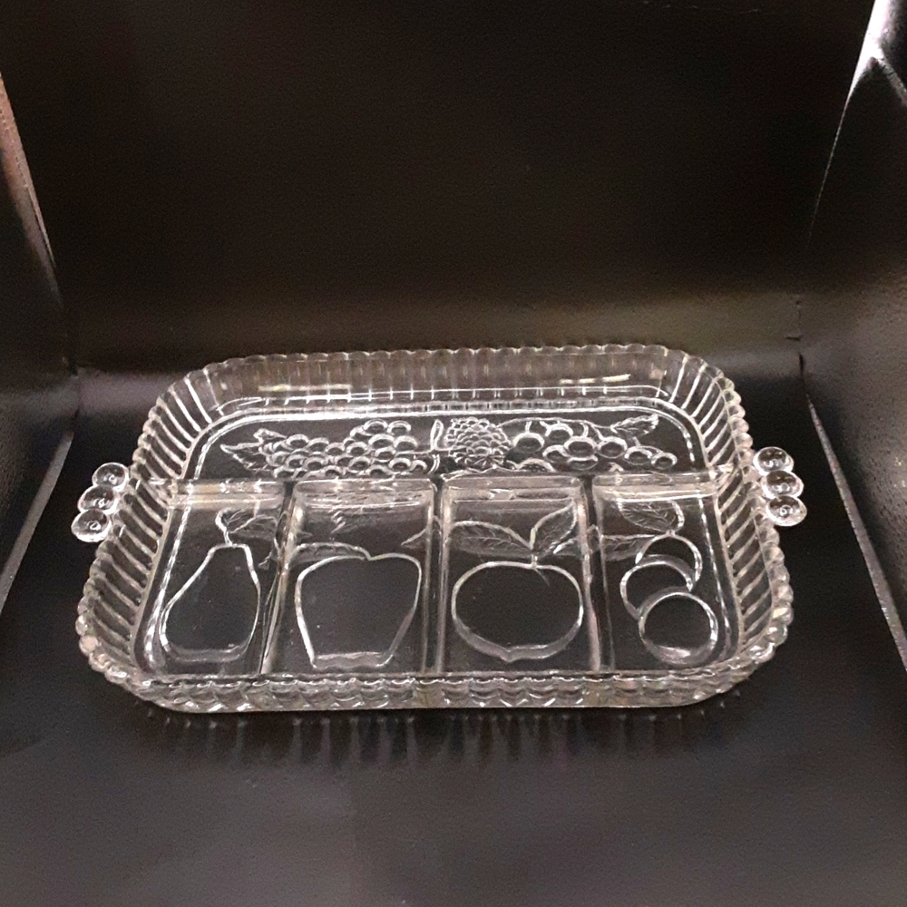 Vintage Indiana Glass Divided Clear Fruit Platter 12.75" X 9"